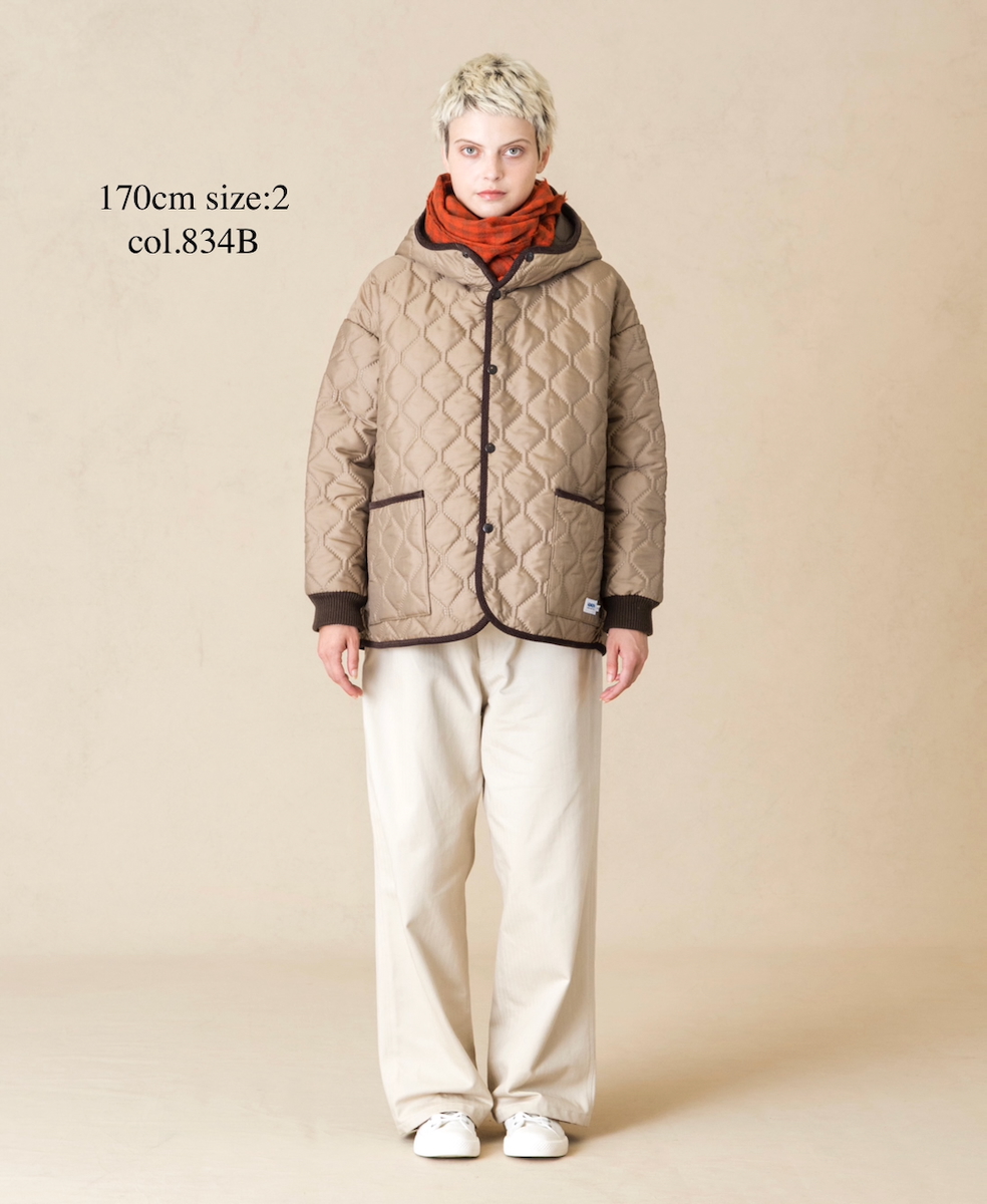 NAM2561PP(ジャケット) PLAIN POLYESTERxPLAIN POLYESTER HEAT QUILT OVERSIZED HOODED JACKET WITH RIBBED CUFF