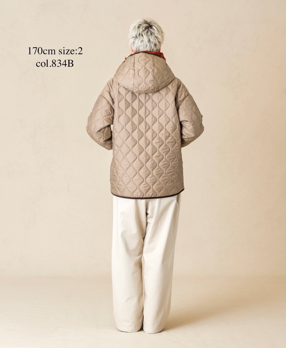NAM2561PP(ジャケット) PLAIN POLYESTERxPLAIN POLYESTER HEAT QUILT OVERSIZED HOODED JACKET WITH RIBBED CUFF