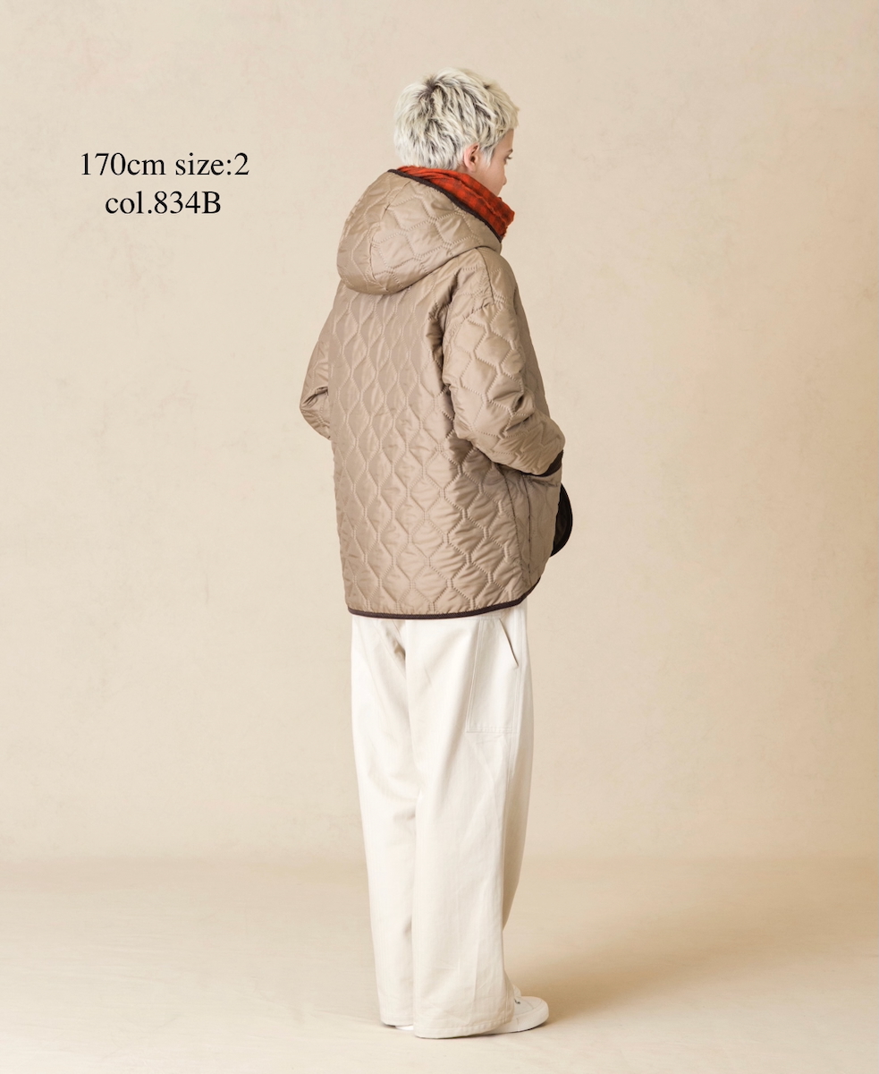 NAM2561PP(ジャケット) PLAIN POLYESTERxPLAIN POLYESTER HEAT QUILT OVERSIZED HOODED JACKET WITH RIBBED CUFF