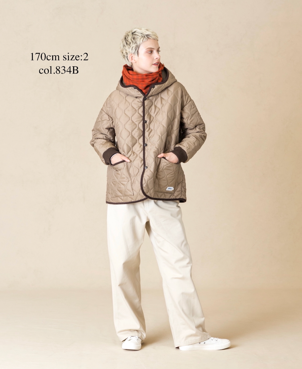 NAM2561PP(ジャケット) PLAIN POLYESTERxPLAIN POLYESTER HEAT QUILT OVERSIZED HOODED JACKET WITH RIBBED CUFF