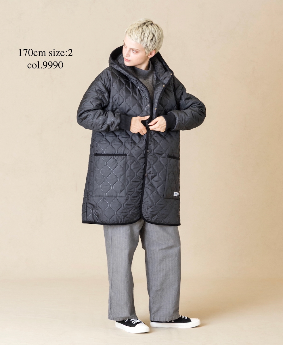 NAM2562PP(コート) PLAIN POLYESTERxPLAIN POLYESTER HEAT QUILT OVERSIZED MID-LENGTH HOODED COAT WITH RIBBED CUFF