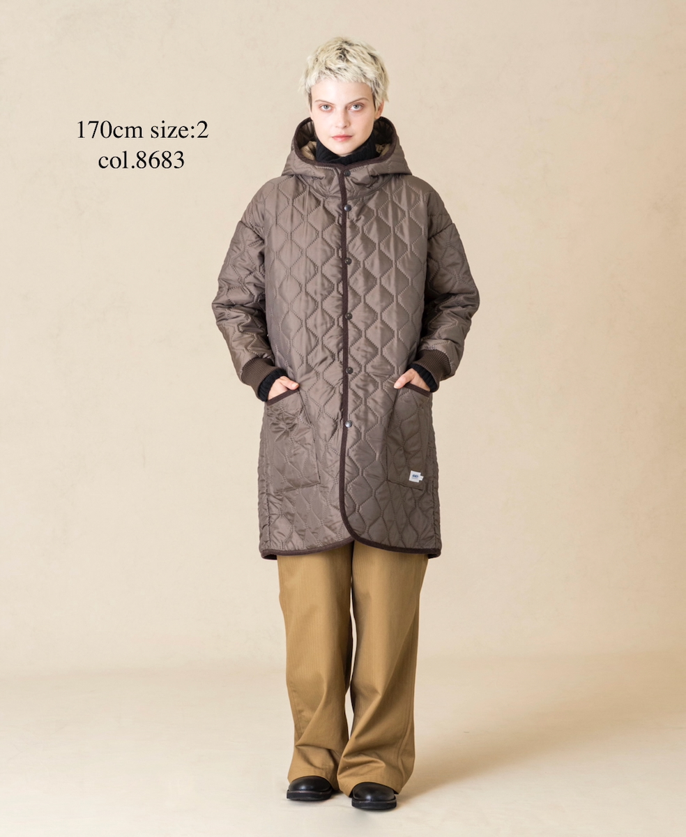 NAM2562PP(コート) PLAIN POLYESTERxPLAIN POLYESTER HEAT QUILT OVERSIZED MID-LENGTH HOODED COAT WITH RIBBED CUFF