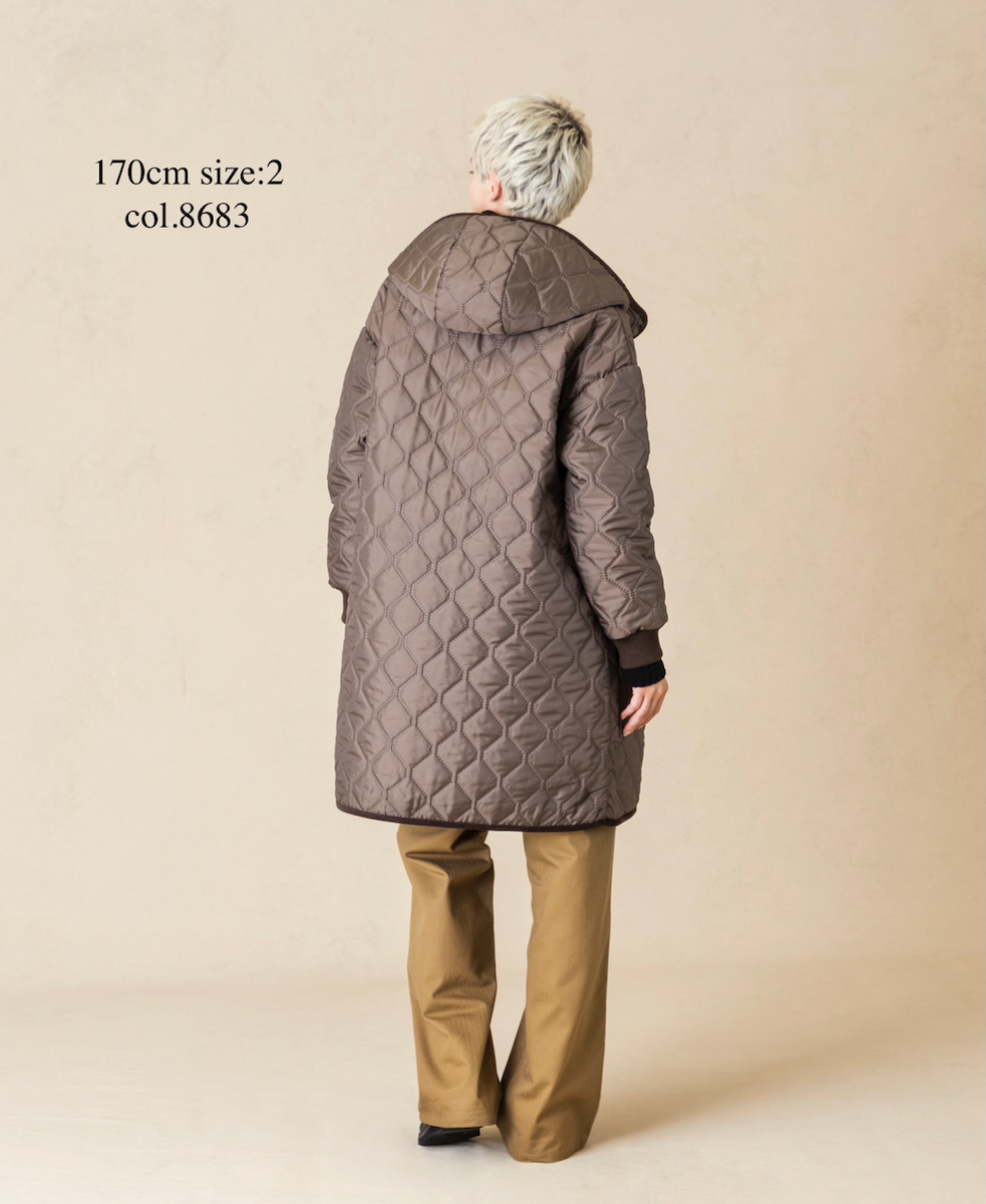 NAM2562PP(コート) PLAIN POLYESTERxPLAIN POLYESTER HEAT QUILT OVERSIZED MID-LENGTH HOODED COAT WITH RIBBED CUFF