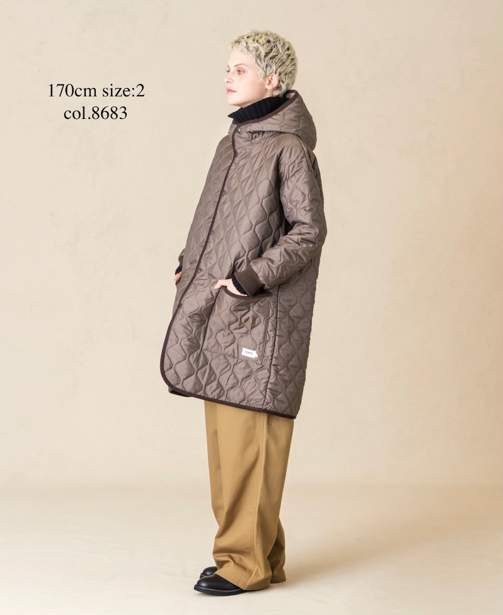 NAM2562PP(コート) PLAIN POLYESTERxPLAIN POLYESTER HEAT QUILT OVERSIZED MID-LENGTH HOODED COAT WITH RIBBED CUFF