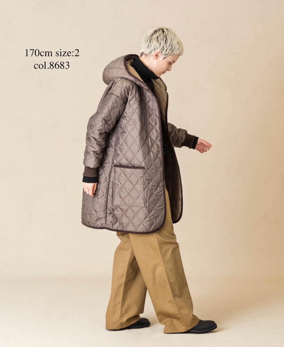 NAM2562PP(コート) PLAIN POLYESTERxPLAIN POLYESTER HEAT QUILT OVERSIZED MID-LENGTH HOODED COAT WITH RIBBED CUFF