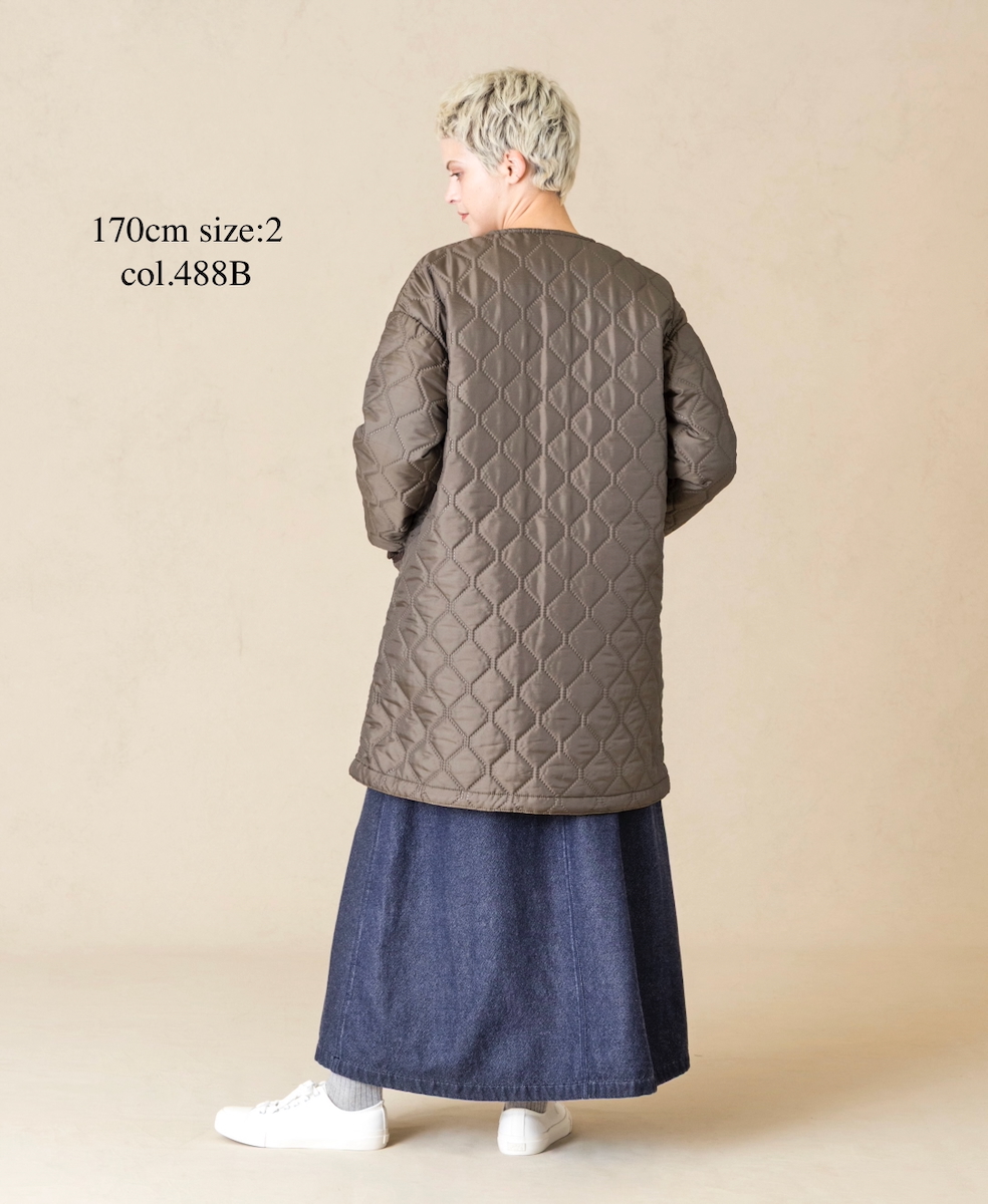 NAM2563PP(ジャケット) PLAIN POLYESTERxPLAIN POLYESTER HEAT QUILT OVERSIZED NO COLLAR COAT WITH RIBBED CUFF