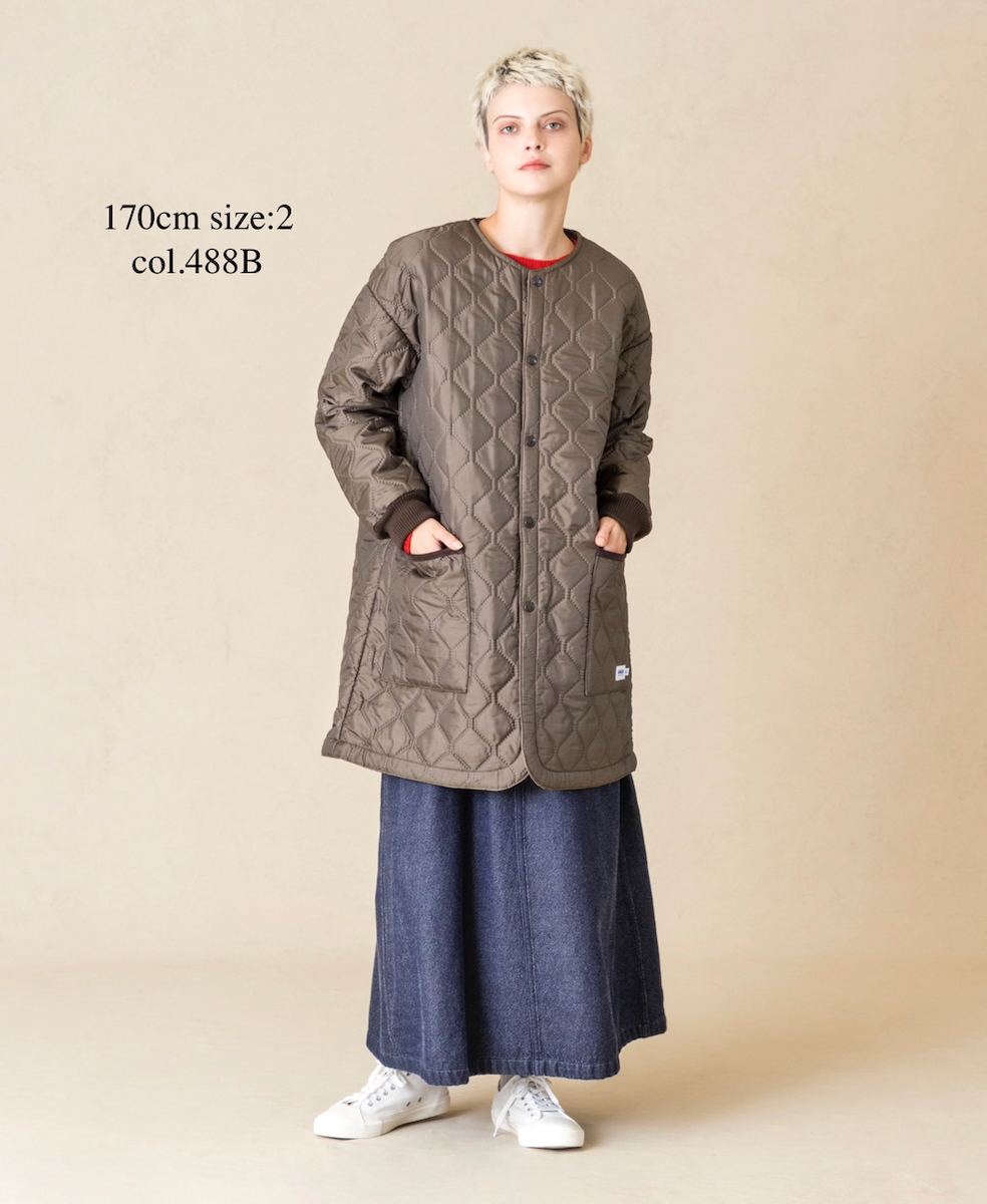 NAM2563PP(ジャケット) PLAIN POLYESTERxPLAIN POLYESTER HEAT QUILT OVERSIZED NO COLLAR COAT WITH RIBBED CUFF