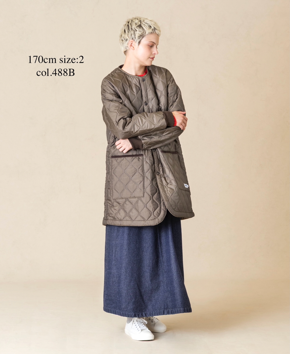 NAM2563PP(ジャケット) PLAIN POLYESTERxPLAIN POLYESTER HEAT QUILT OVERSIZED NO COLLAR COAT WITH RIBBED CUFF