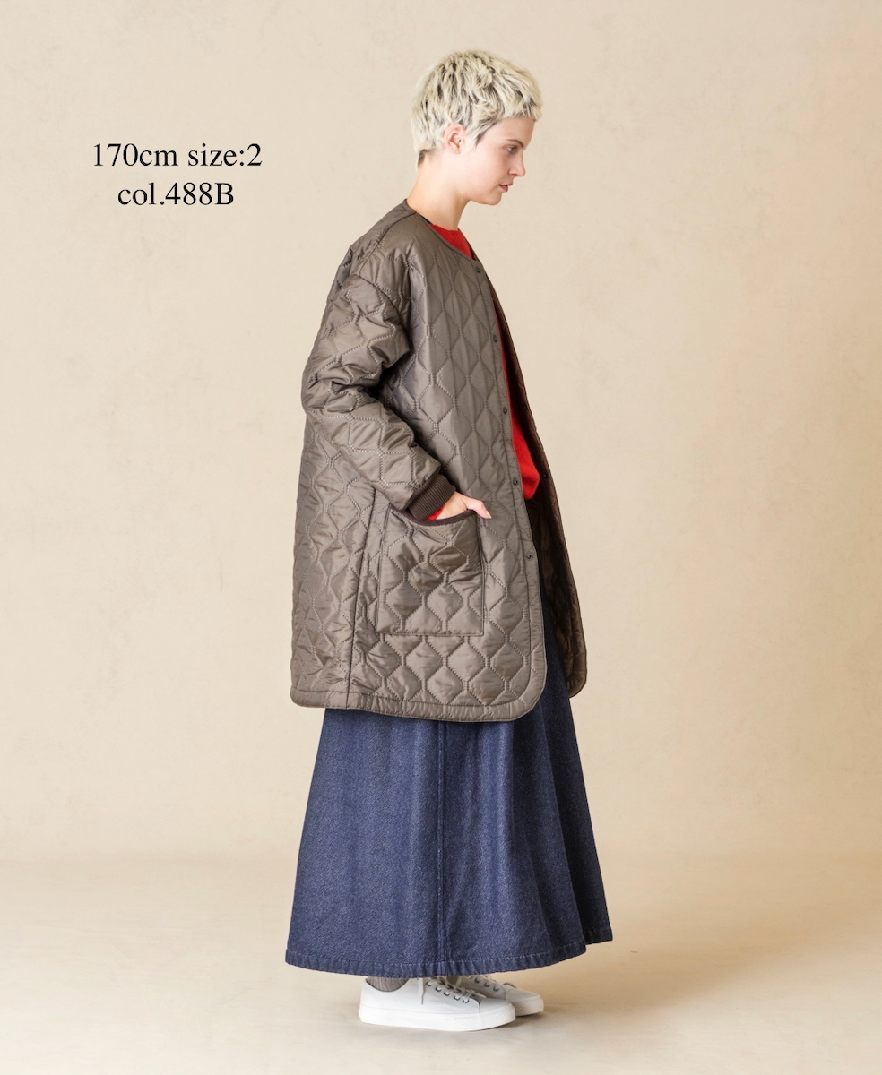 NAM2563PP(ジャケット) PLAIN POLYESTERxPLAIN POLYESTER HEAT QUILT OVERSIZED NO COLLAR COAT WITH RIBBED CUFF