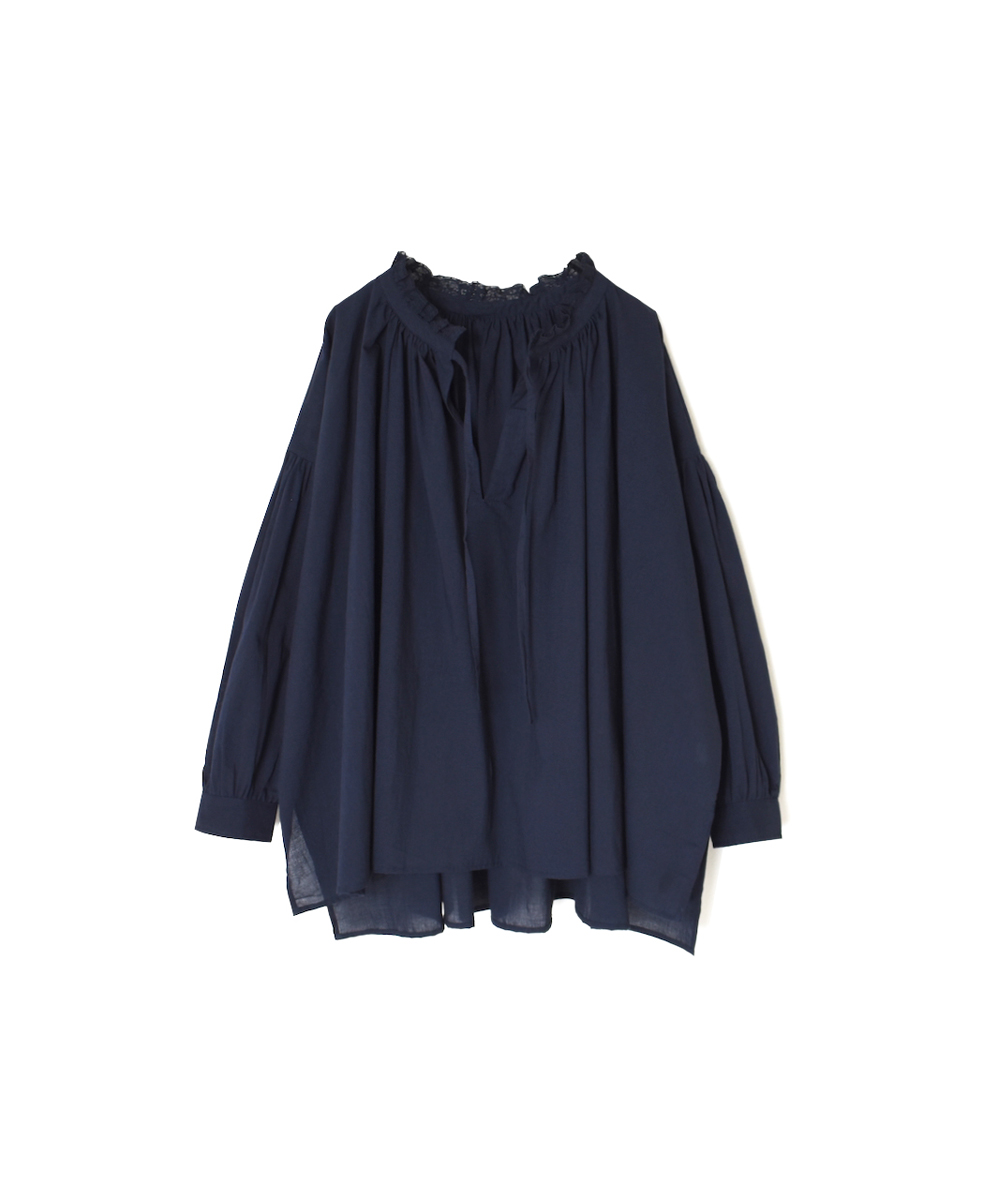 NSL25622(シャツ) 60s CAMBRIC PLAIN WITH LACE STRING COLLAR GATHERED SHIRT