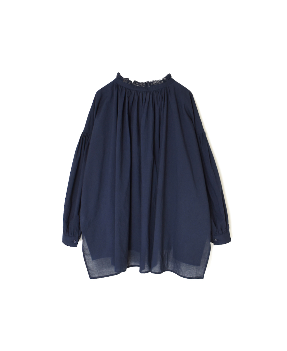 NSL25622(シャツ) 60s CAMBRIC PLAIN WITH LACE STRING COLLAR GATHERED SHIRT
