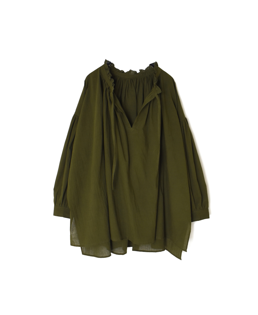 NSL25622(シャツ) 60s CAMBRIC PLAIN WITH LACE STRING COLLAR GATHERED SHIRT