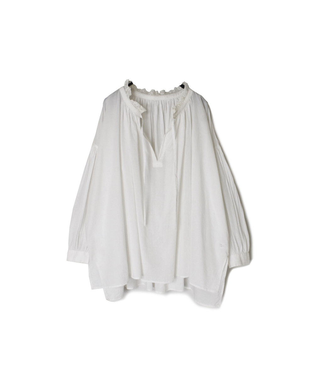 NSL25622(シャツ) 60s CAMBRIC PLAIN WITH LACE STRING COLLAR GATHERED SHIRT
