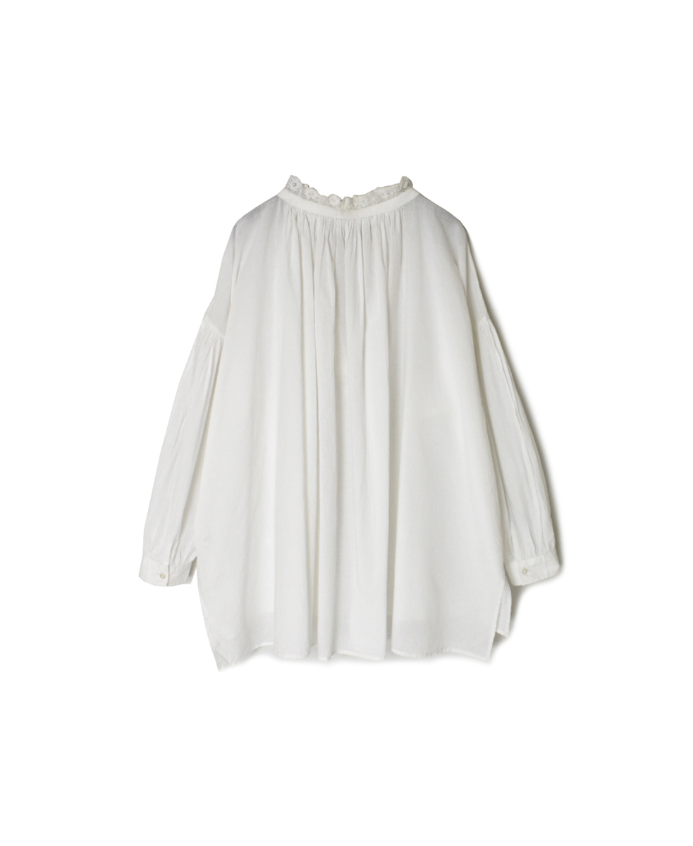 NSL25622(シャツ) 60s CAMBRIC PLAIN WITH LACE STRING COLLAR GATHERED SHIRT