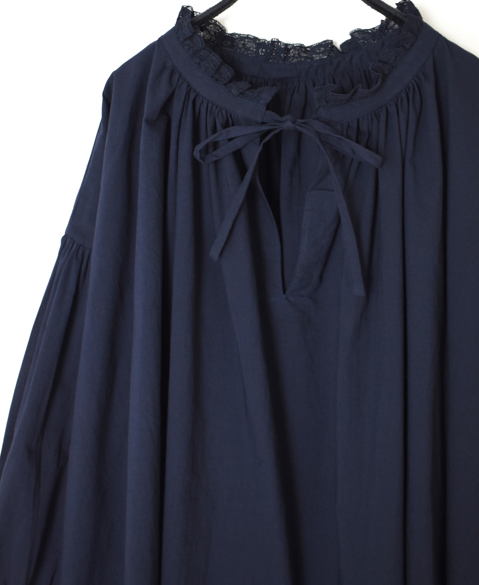 NSL25622(シャツ) 60s CAMBRIC PLAIN WITH LACE STRING COLLAR GATHERED SHIRT