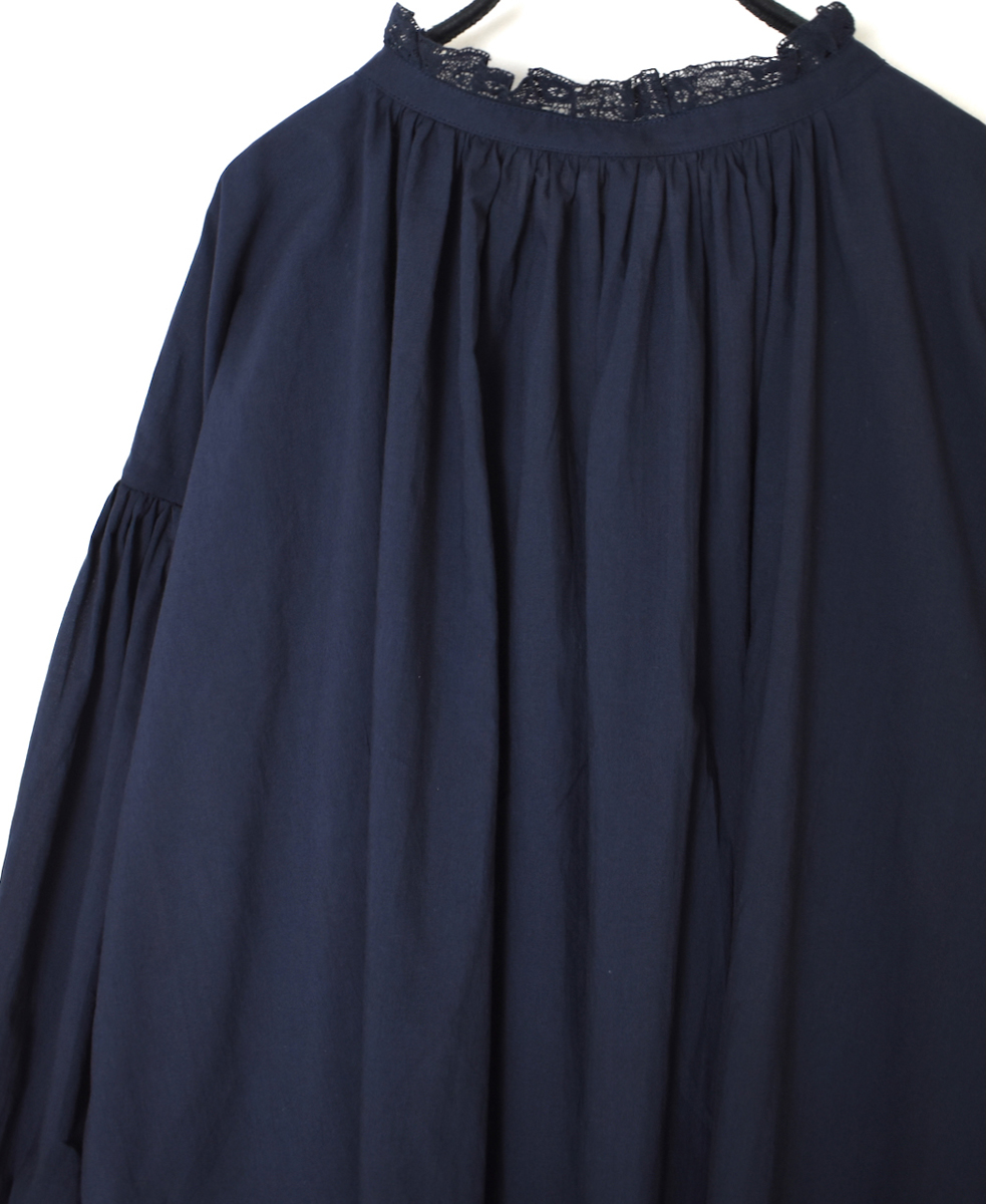NSL25622(シャツ) 60s CAMBRIC PLAIN WITH LACE STRING COLLAR GATHERED SHIRT