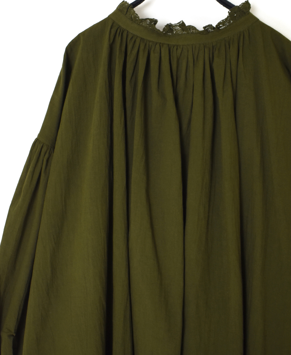 NSL25622(シャツ) 60s CAMBRIC PLAIN WITH LACE STRING COLLAR GATHERED SHIRT