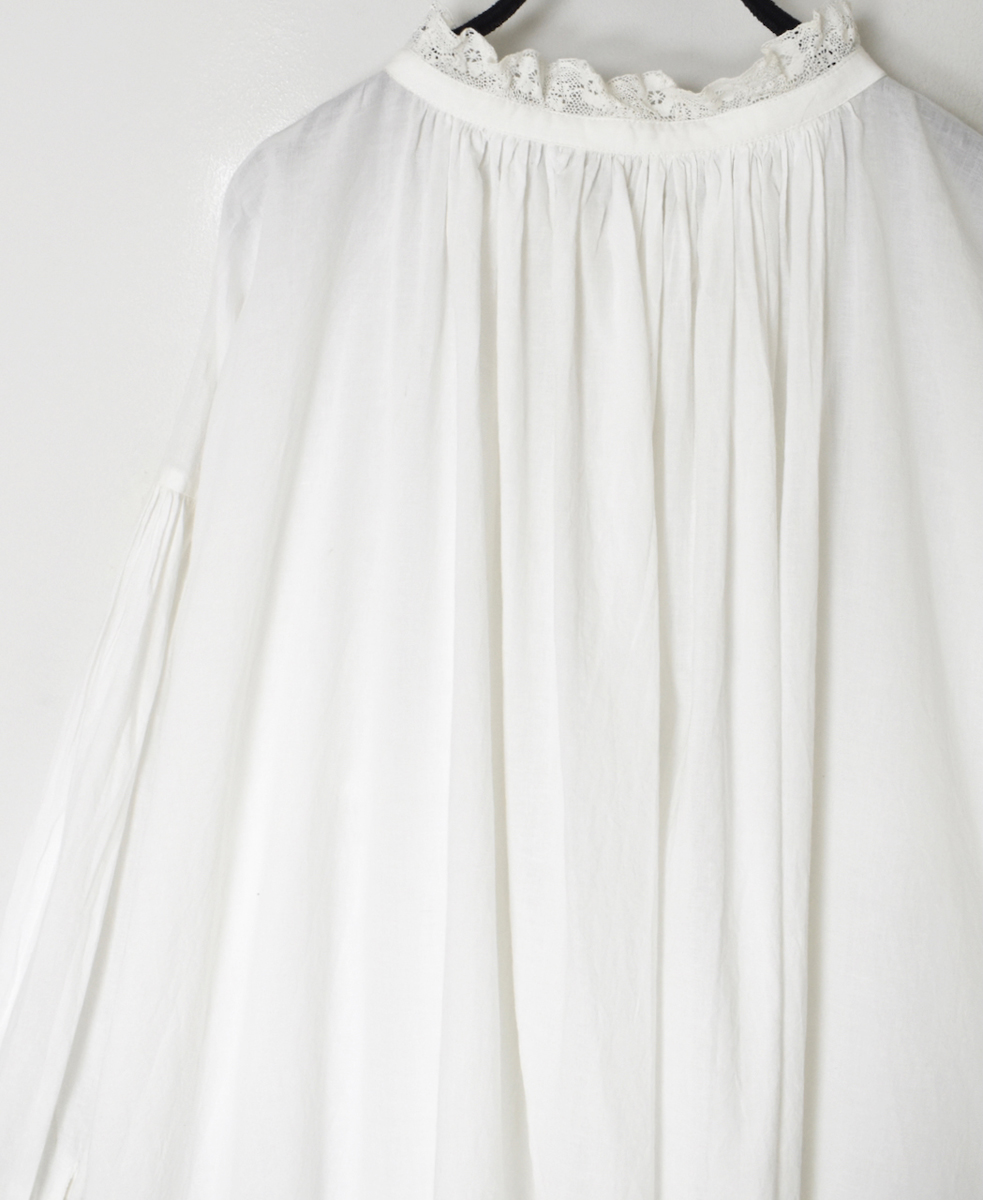 NSL25623(チュニック) 60s CAMBRIC PLAIN WITH LACE COLLAR GATHERED TUNIC SHIRT