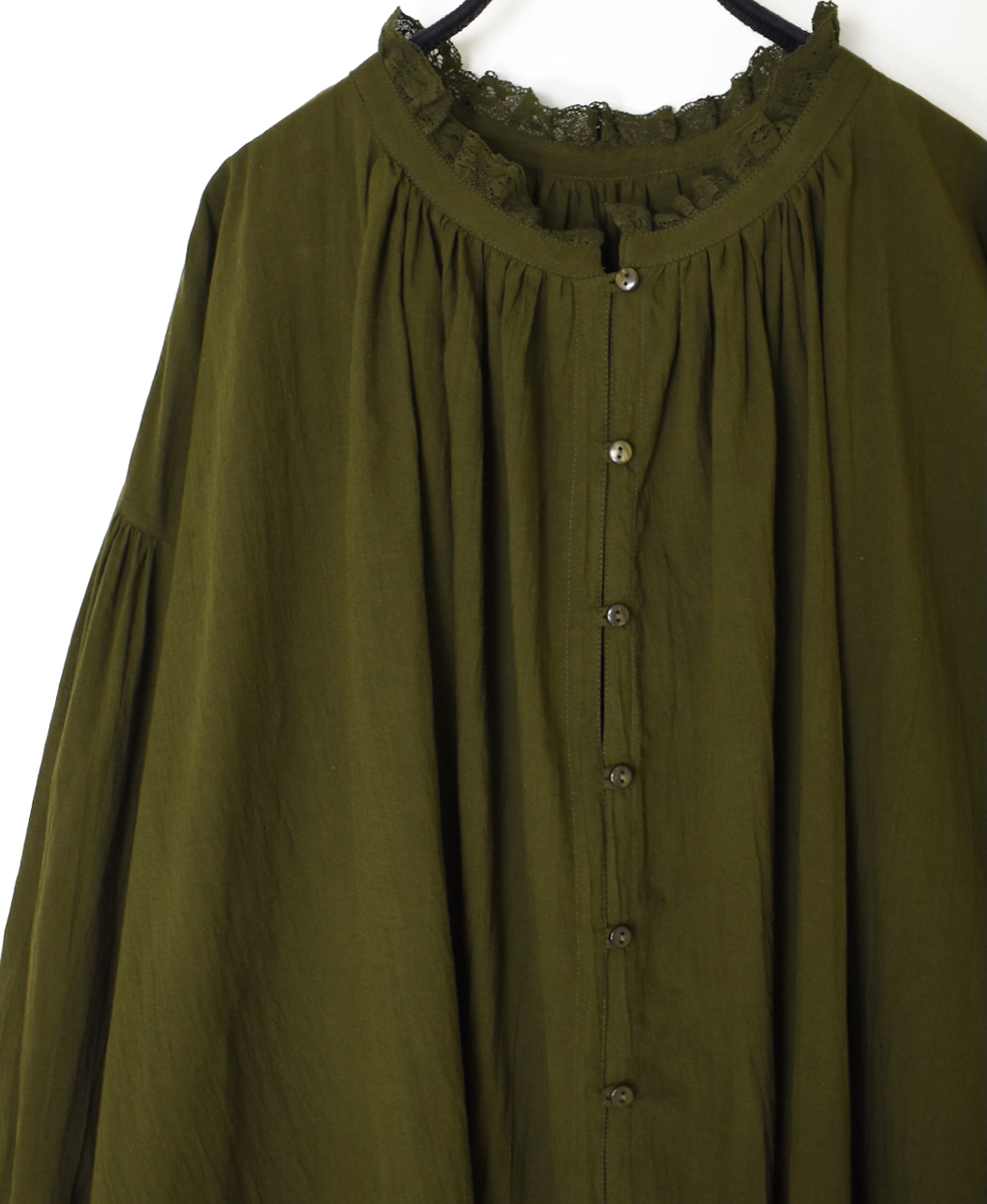 NSL25623(チュニック) 60s CAMBRIC PLAIN WITH LACE COLLAR GATHERED TUNIC SHIRT