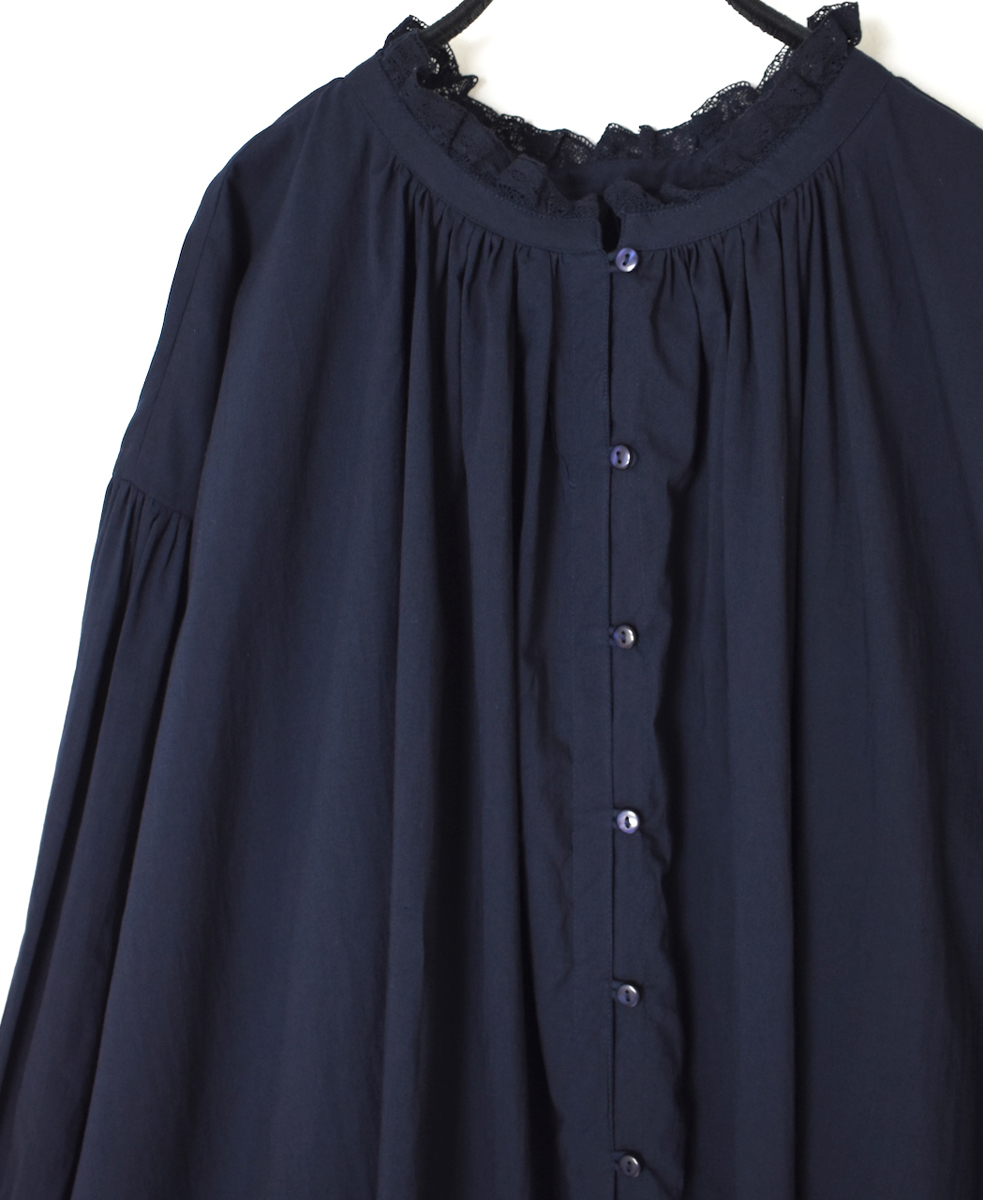 NSL25623(チュニック) 60s CAMBRIC PLAIN WITH LACE COLLAR GATHERED TUNIC SHIRT