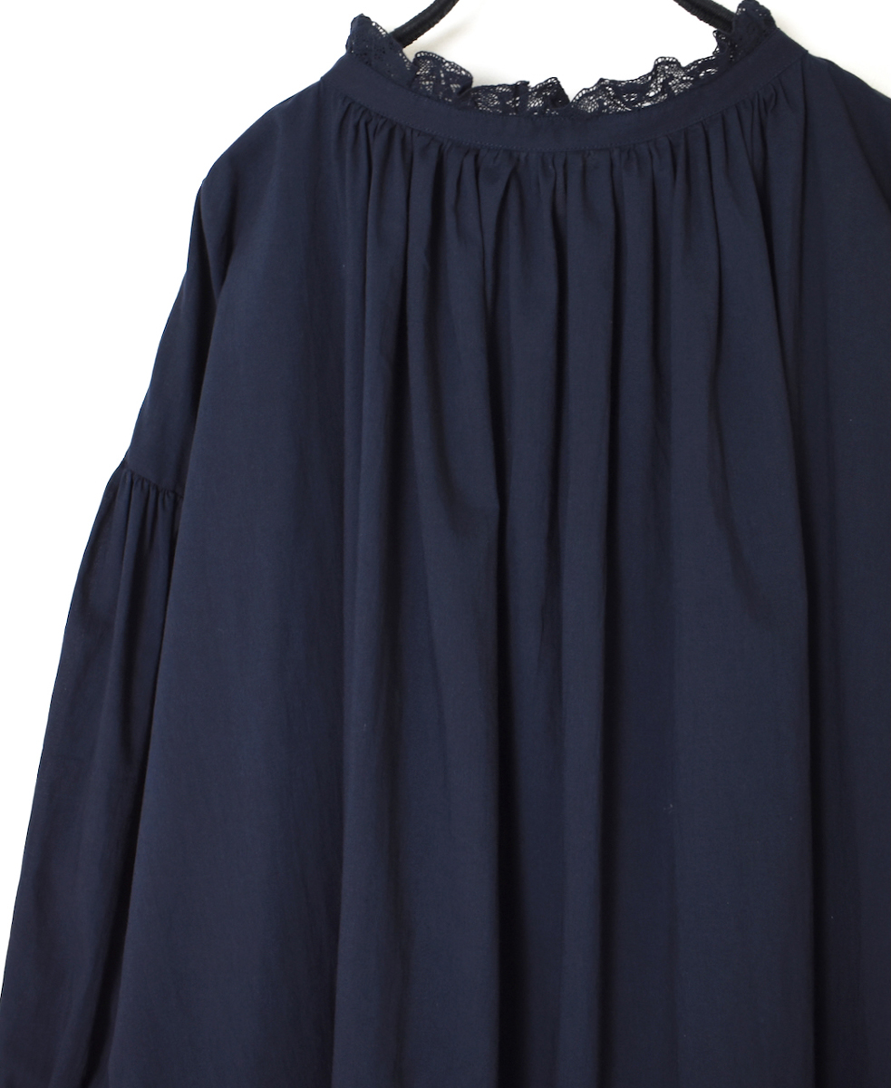 NSL25623(チュニック) 60s CAMBRIC PLAIN WITH LACE COLLAR GATHERED TUNIC SHIRT