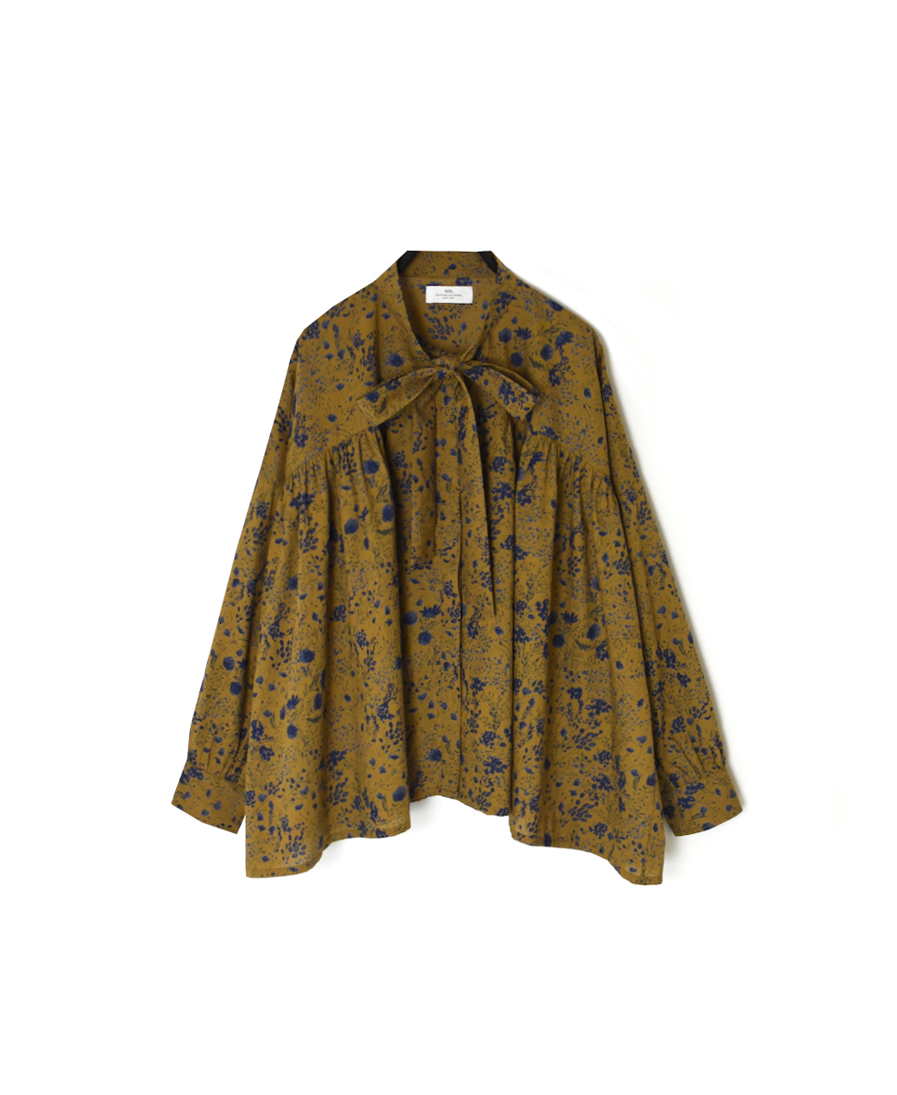 NSL25592(シャツ) 60s CAMBRIC FLOWER PRINT TAI GATHER FLY FRONT SHIRT