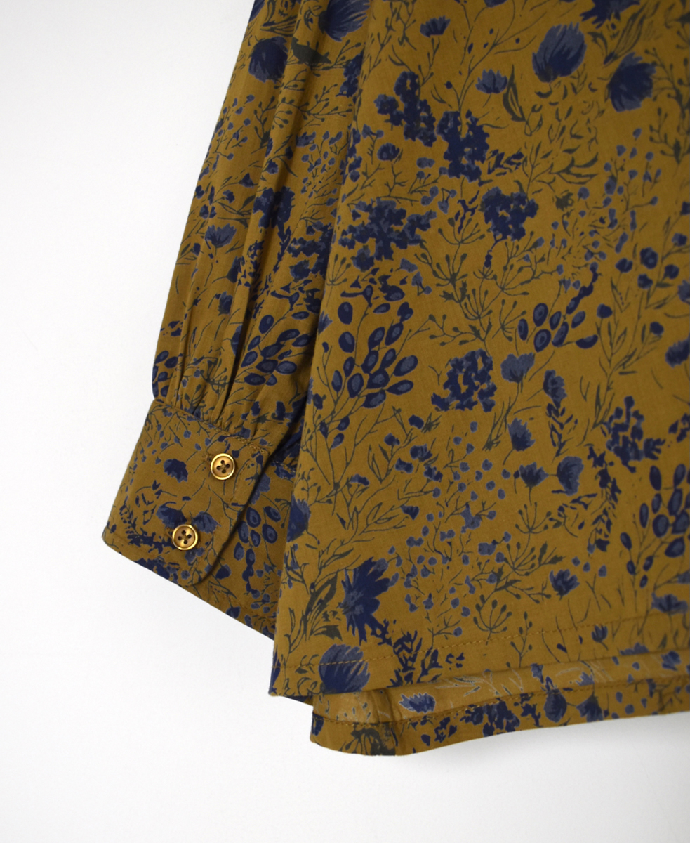 NSL25592(シャツ) 60s CAMBRIC FLOWER PRINT TAI GATHER FLY FRONT SHIRT