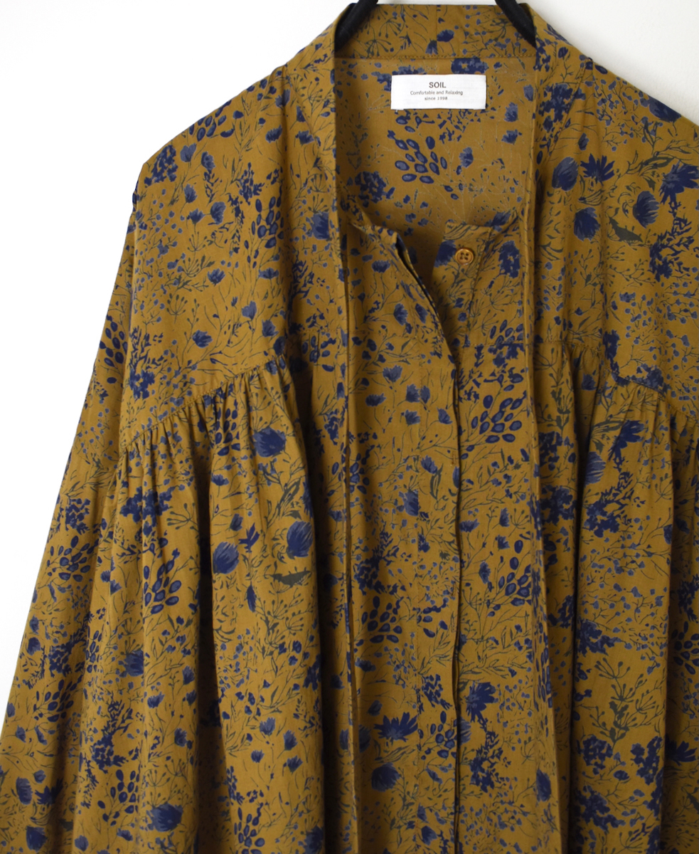 NSL25592(シャツ) 60s CAMBRIC FLOWER PRINT TAI GATHER FLY FRONT SHIRT