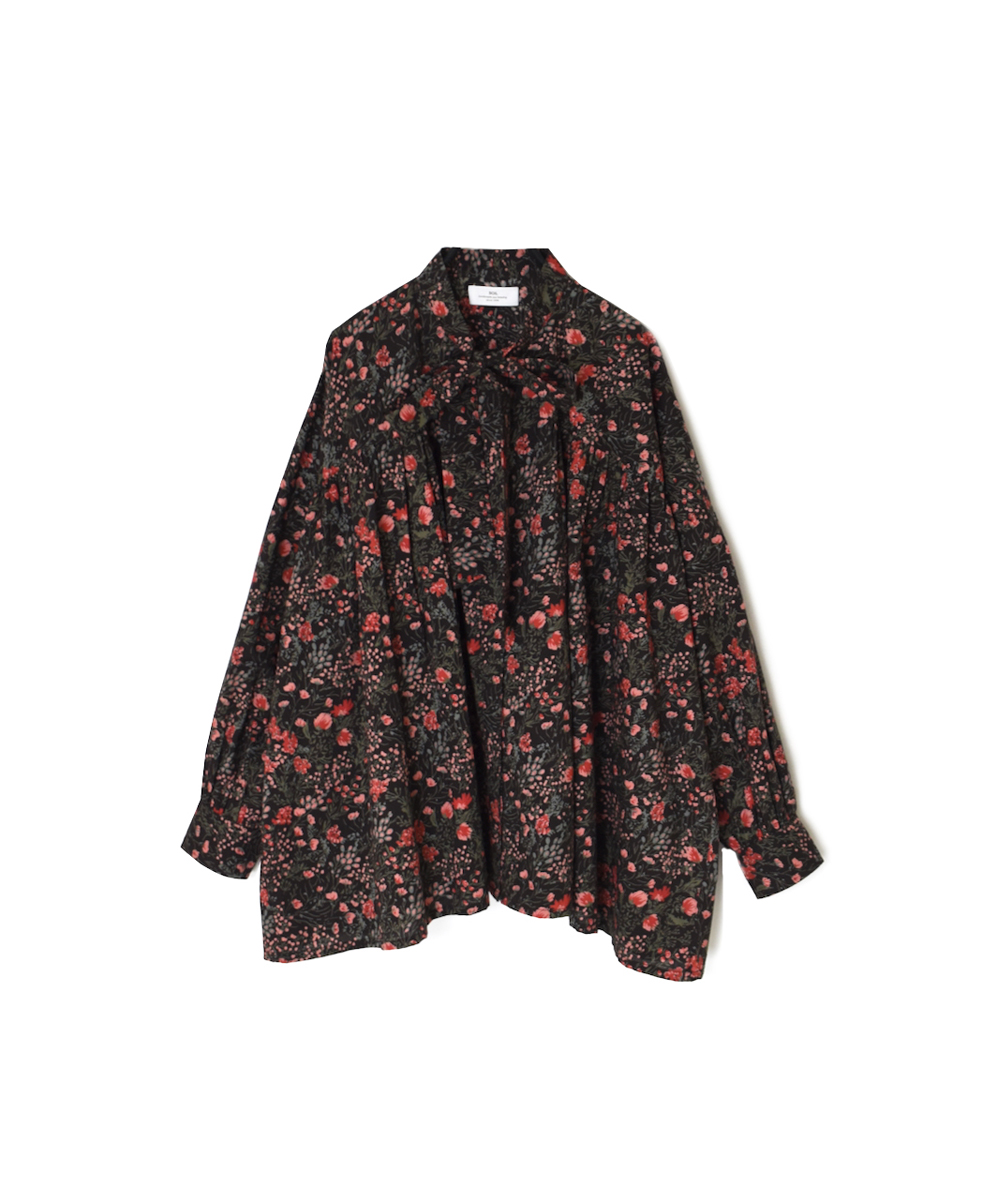 NSL25592(シャツ) 60s CAMBRIC FLOWER PRINT TAI GATHER FLY FRONT SHIRT
