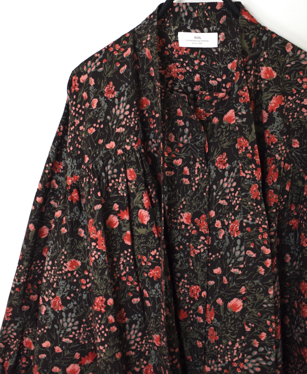 NSL25592(シャツ) 60s CAMBRIC FLOWER PRINT TAI GATHER FLY FRONT SHIRT