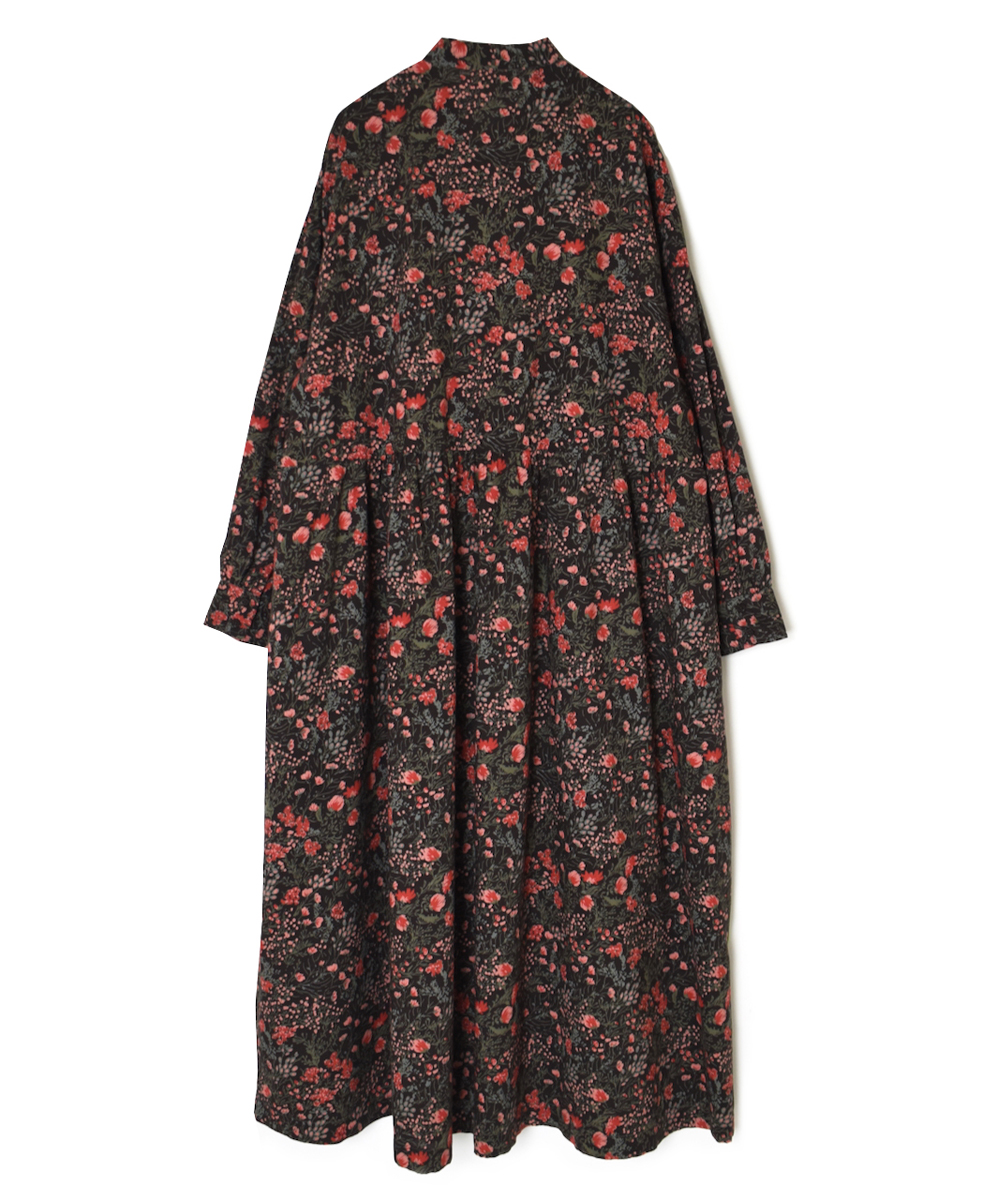 NSL25593(ワンピース) 60s CAMBRIC FLOWER PRINT TAI GATHER FLY FRONT PULLOVER DRESS
