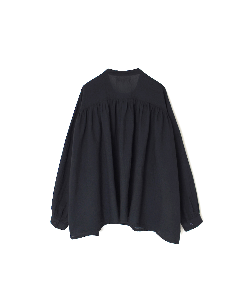 NSL25612(シャツ) COTTON DOBIE DOT PATCHWORK BANDED COLLAR GATHERED SHIRT