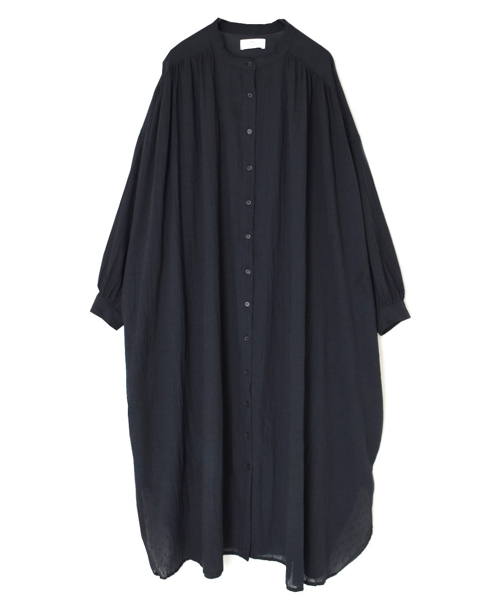NSL25614(ワンピース) COTTON DOBIE DOT PATCHWORK BANDED COLLAR GATHERED SHIRT DRESS