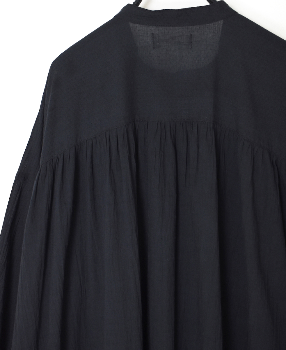 NSL25614(ワンピース) COTTON DOBIE DOT PATCHWORK BANDED COLLAR GATHERED SHIRT DRESS