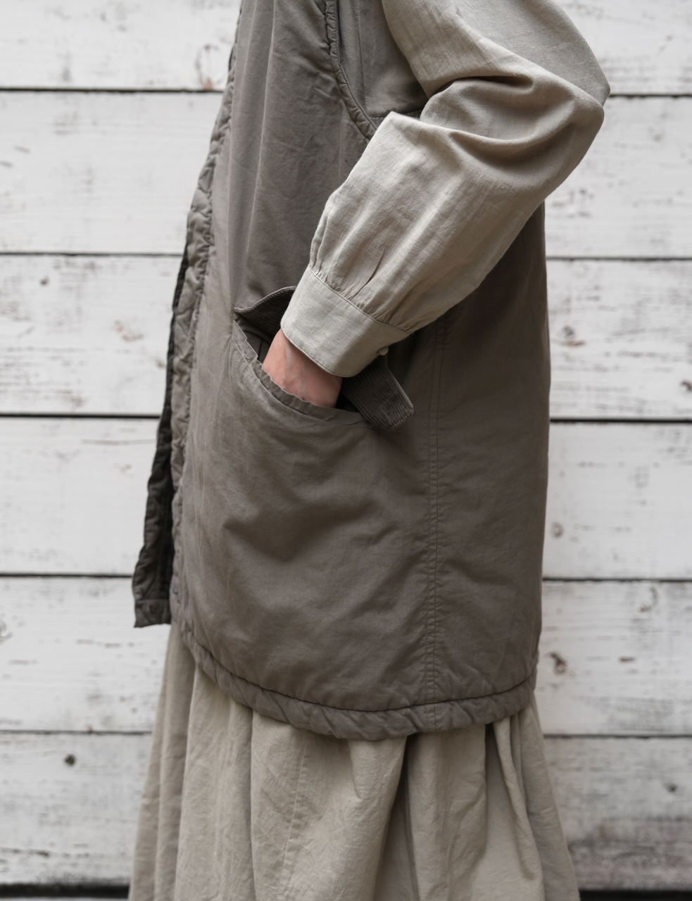 MDSH2553D(ベスト) PADDED 40s POPLIN FLANNEL LINING BANDED COLLAR VEST