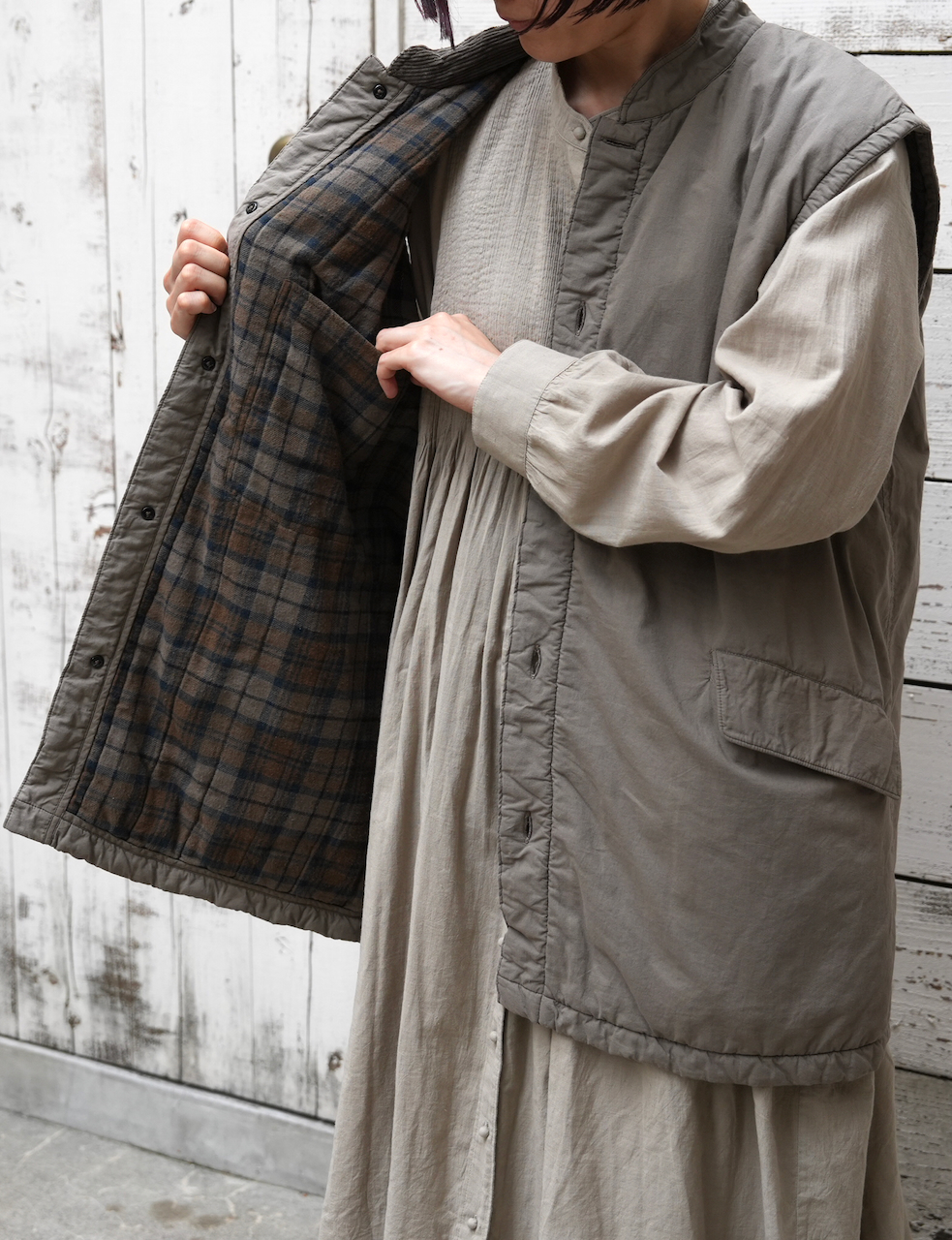 MDSH2553D(ベスト) PADDED 40s POPLIN FLANNEL LINING BANDED COLLAR VEST