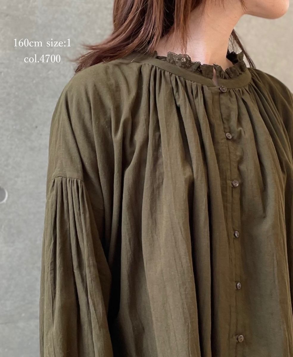 NSL25623(チュニック) 60s CAMBRIC PLAIN WITH LACE COLLAR GATHERED TUNIC SHIRT
