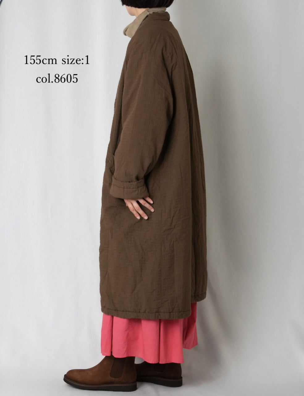 NMDS25561D(コート) PADDED ORGANIC COTTON CHECK (OVER DYE) V-COLLAR COAT