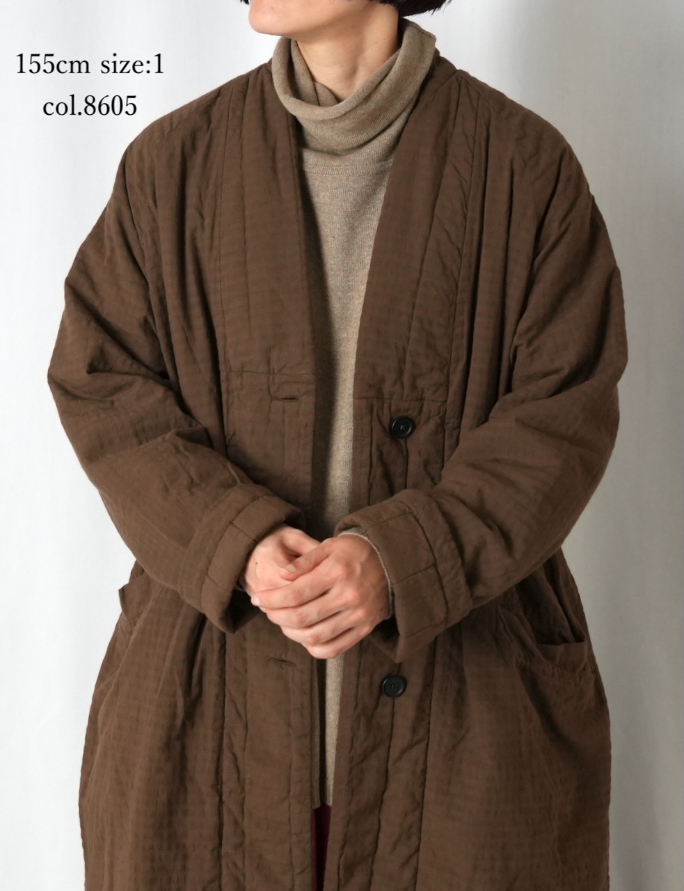 NMDS25561D(コート) PADDED ORGANIC COTTON CHECK (OVER DYE) V-COLLAR COAT