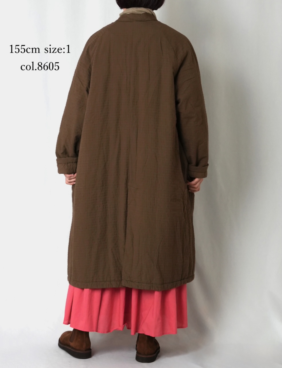 NMDS25561D(コート) PADDED ORGANIC COTTON CHECK (OVER DYE) V-COLLAR COAT