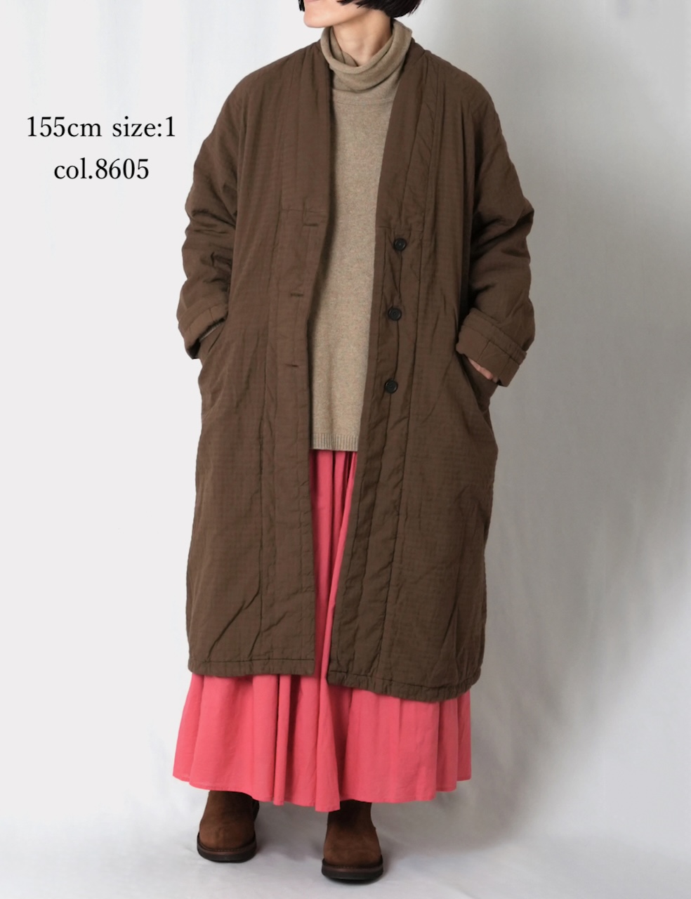NMDS25561D(コート) PADDED ORGANIC COTTON CHECK (OVER DYE) V-COLLAR COAT