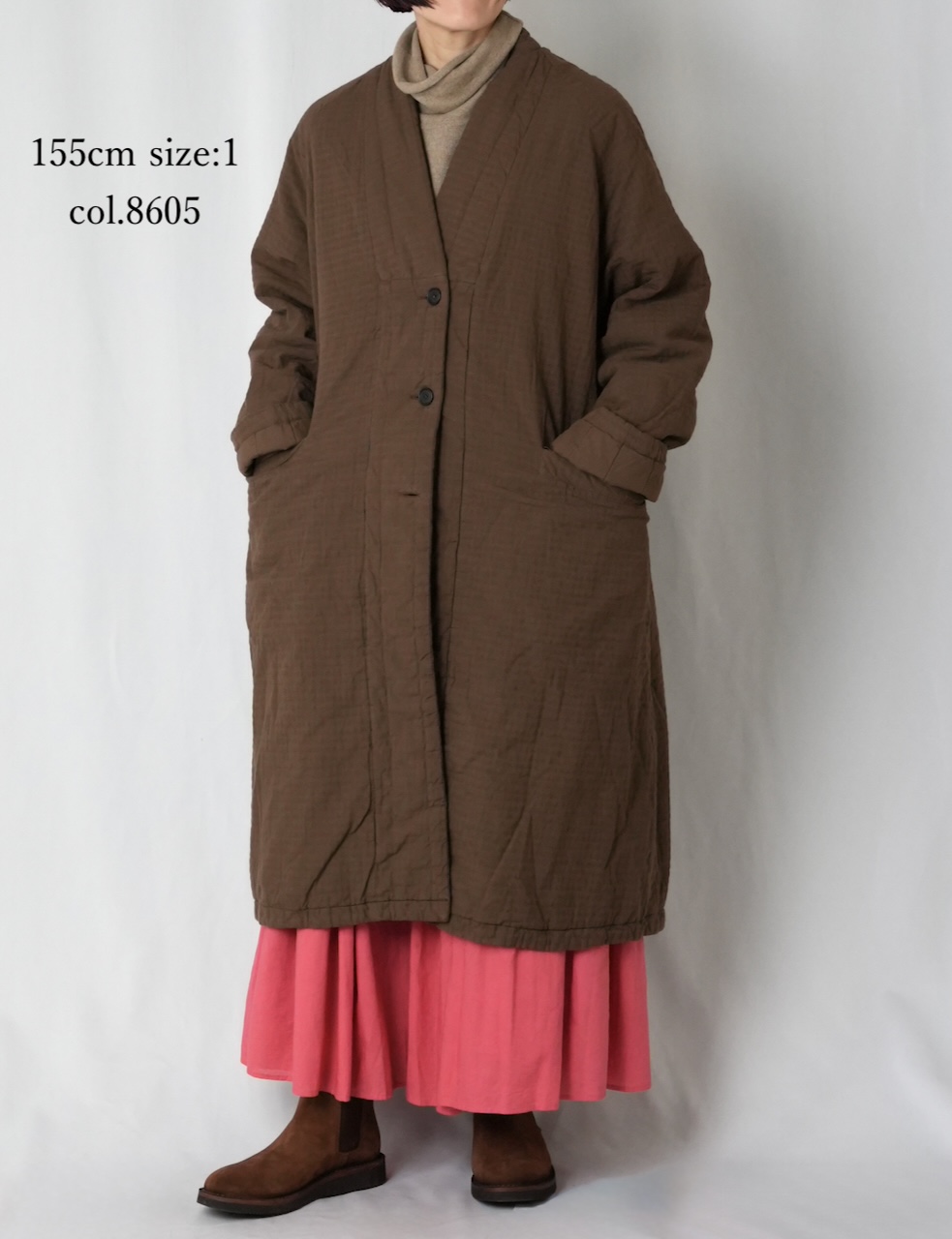 NMDS25561D(コート) PADDED ORGANIC COTTON CHECK (OVER DYE) V-COLLAR COAT