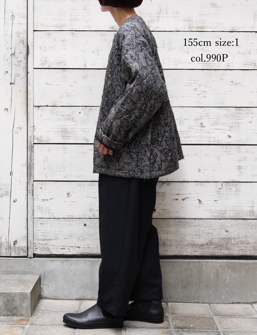 NMDS25572(ジャケット) PADDED BANGALORE SILK PAISLEY PRINT NO-COLLAR DOUBLE JACKET