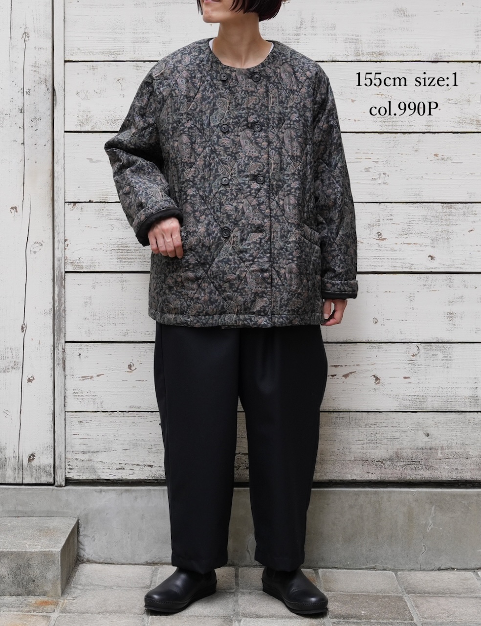 NMDS25572(ジャケット) PADDED BANGALORE SILK PAISLEY PRINT NO-COLLAR DOUBLE JACKET