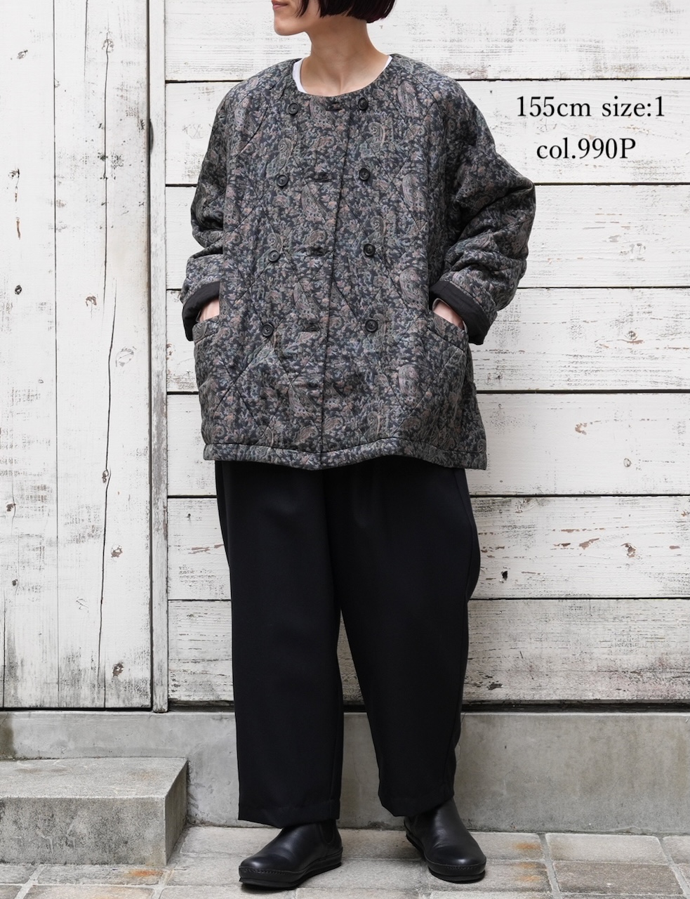 NMDS25572(ジャケット) PADDED BANGALORE SILK PAISLEY PRINT NO-COLLAR DOUBLE JACKET