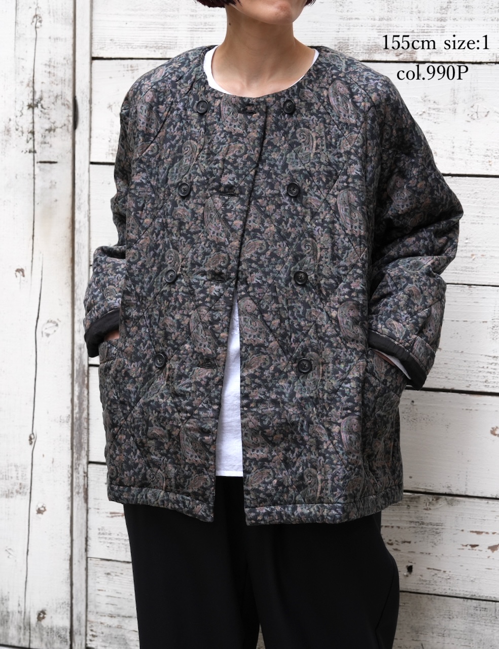 NMDS25572(ジャケット) PADDED BANGALORE SILK PAISLEY PRINT NO-COLLAR DOUBLE JACKET