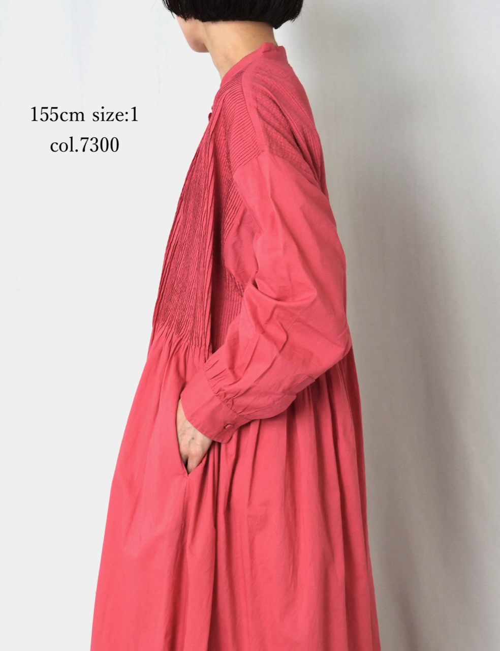 NMDS25523(ワンピース) 60s ORGANIC CAMBRIC PLAIN BANDED COLLAR DRESS WITH MINI PINTUCK