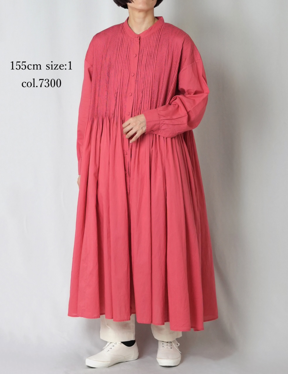 NMDS25523(ワンピース) 60s ORGANIC CAMBRIC PLAIN BANDED COLLAR DRESS WITH MINI PINTUCK