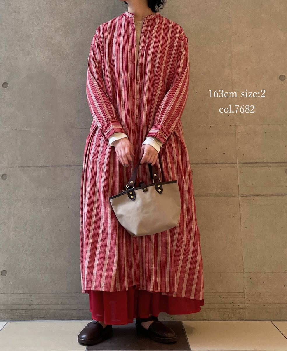 NMDS25594(ワンピース) WOOL COTTON CHECK INVERTED PLEATS BANDED SHIRT DRESS