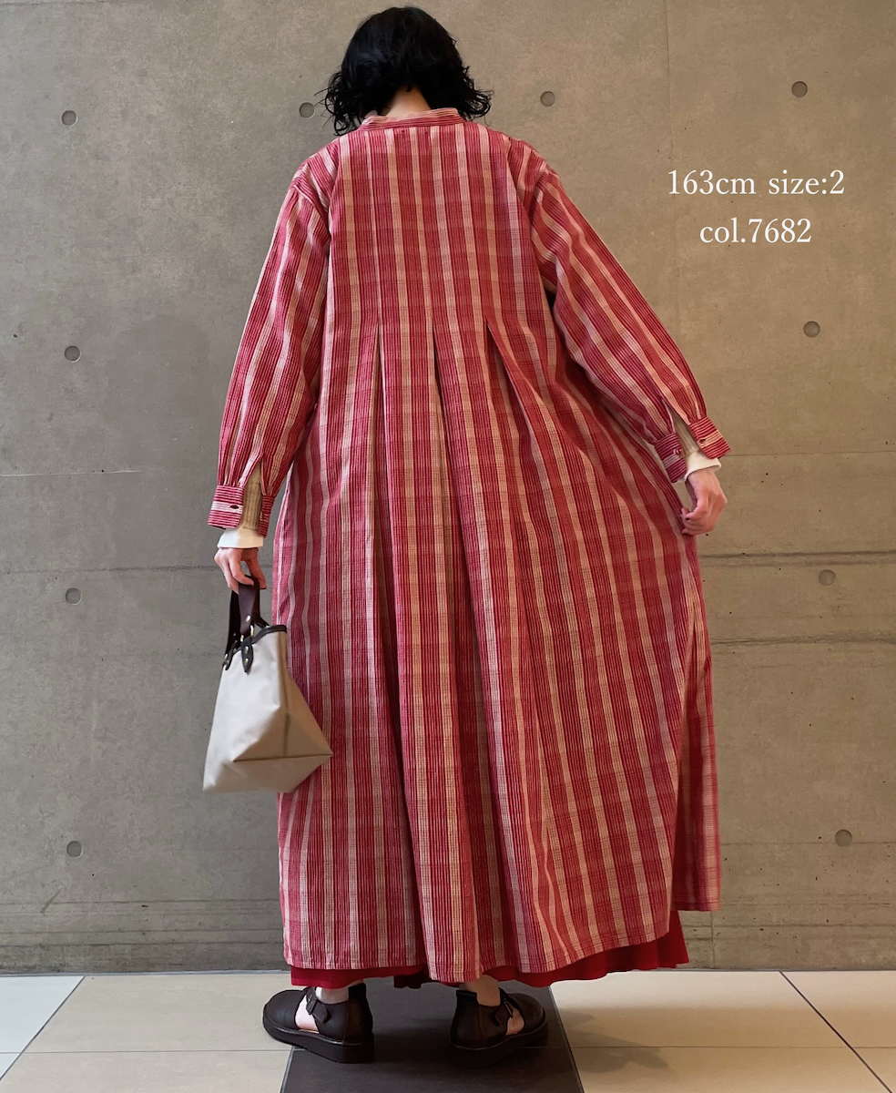 NMDS25594(ワンピース) WOOL COTTON CHECK INVERTED PLEATS BANDED SHIRT DRESS